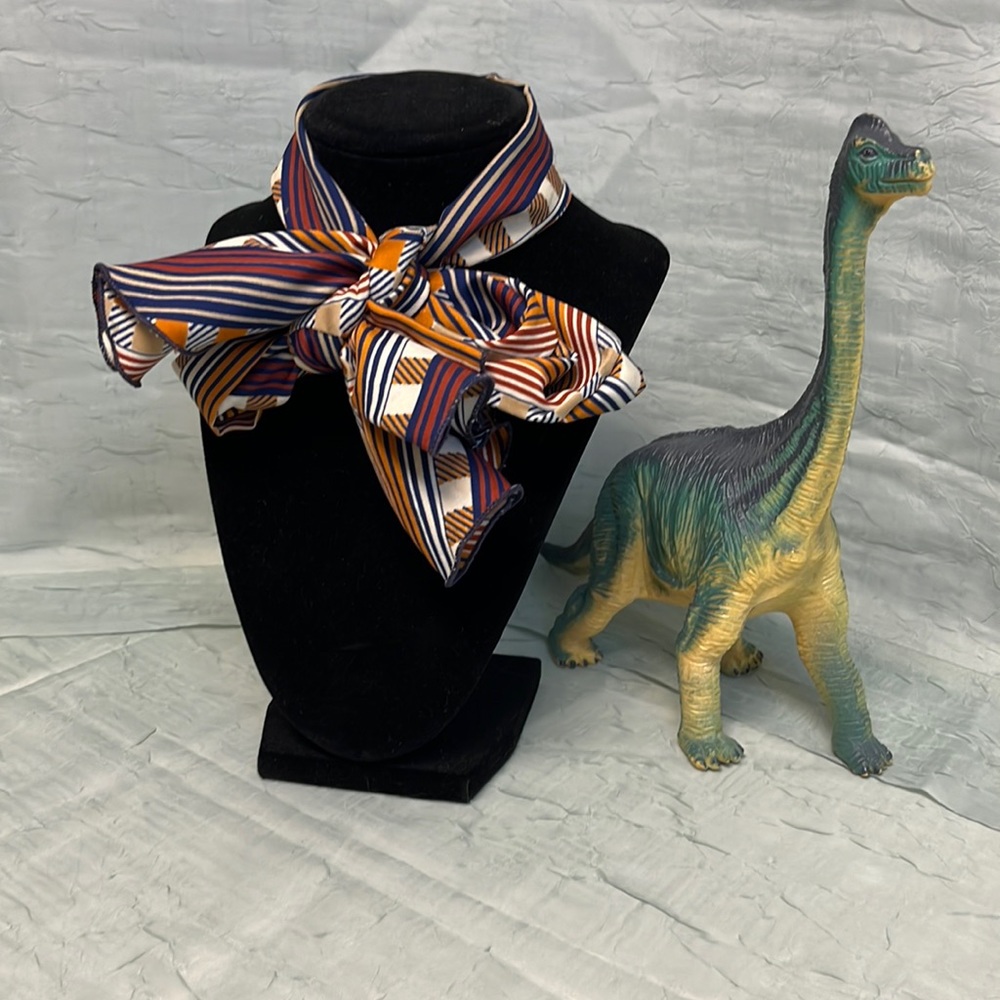Vintage Earthy Color Motif Geometric Design Neck Tie Scarf